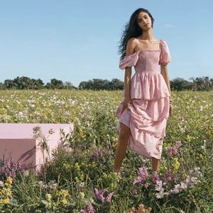 LoveShackFancy dress LSF midi maxi XXS pink tiered Simone Smocked ruffle